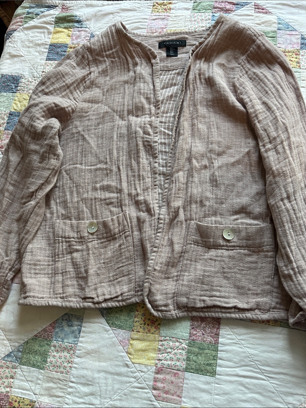 T—Tahari Blush Open-Front Textured Jacket